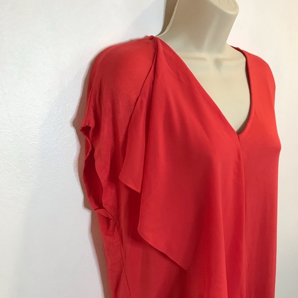 Michael Kors Orange Chiffon Ruffle T-shirt Blouse Medium M - Picture 3 of 10